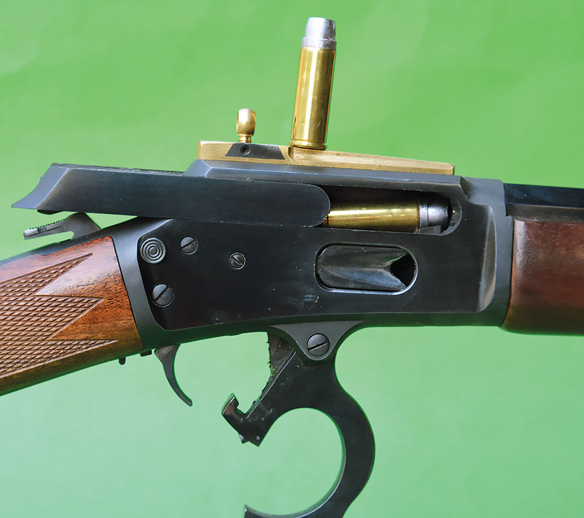 The Marlin Model 1894 readily feeds handloaded ammunition that exceeds SAAMI overall length specifications, such as this 285-grain, Keith-style bullet from RCBS mould 45-270-SAA.